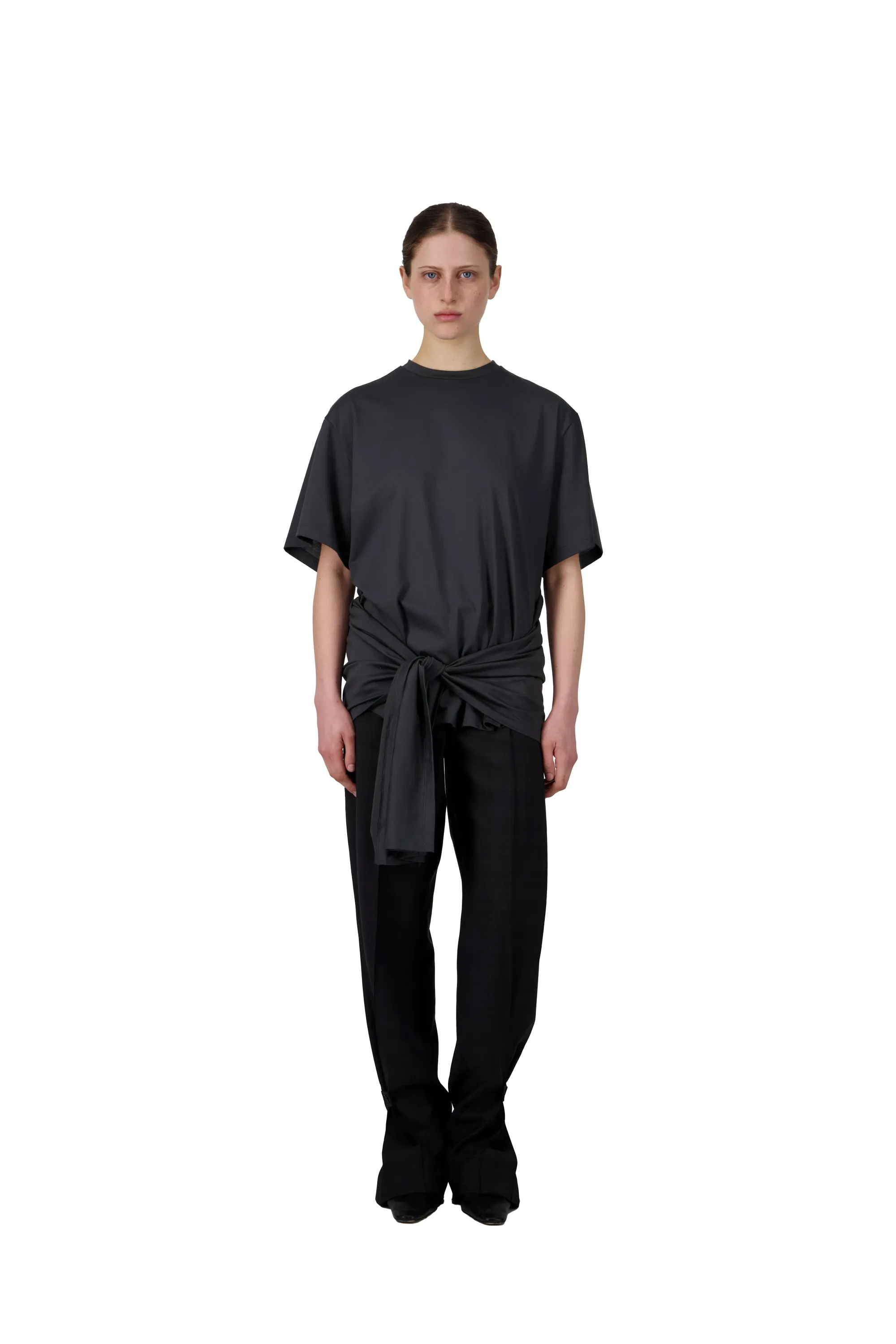 Drop 3 oversized black top styled with draped fabric